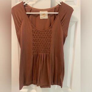 NWOT | C. Keer | Vintage-Era Anthropologie | Smocked Front Cap‑Sleeve | Rust | M